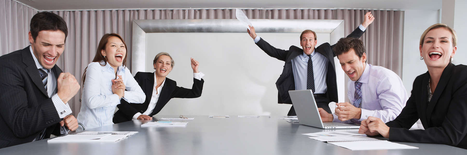 Group of excited office workers